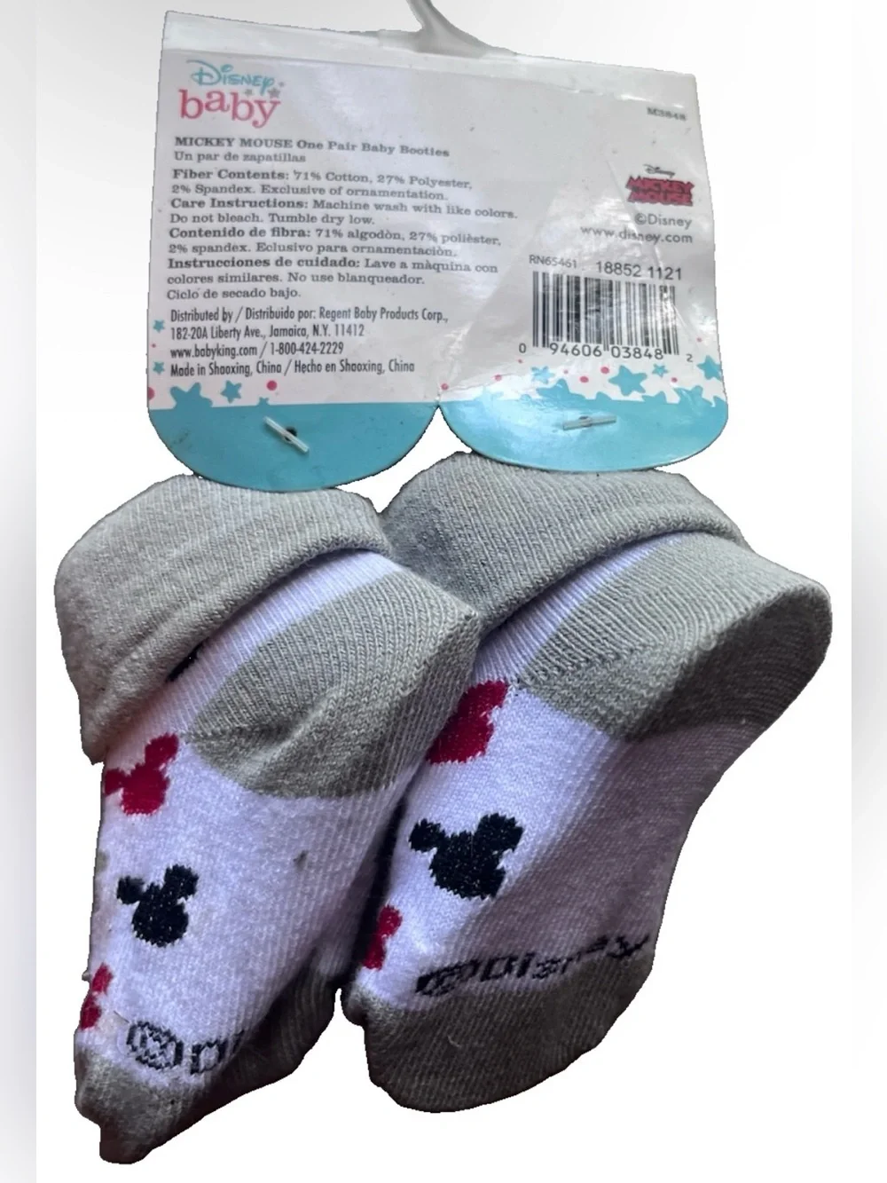 Disney Baby Mickey Mouse Booties 0-12 Months Infant Socks Gray White NWT